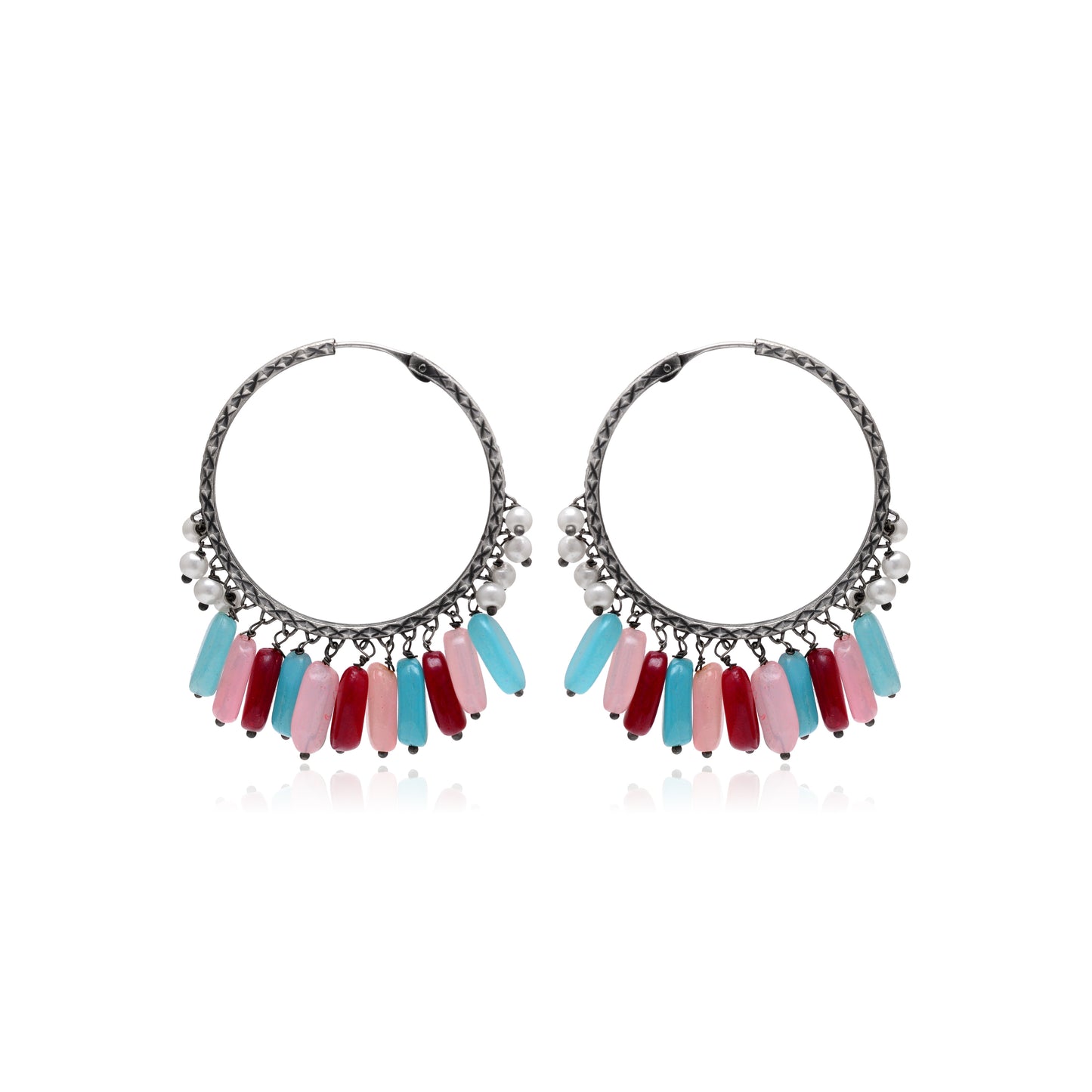 Tanusha Jewels Oxidised Hoop Earrings for Womens & Girls (Multicolour)