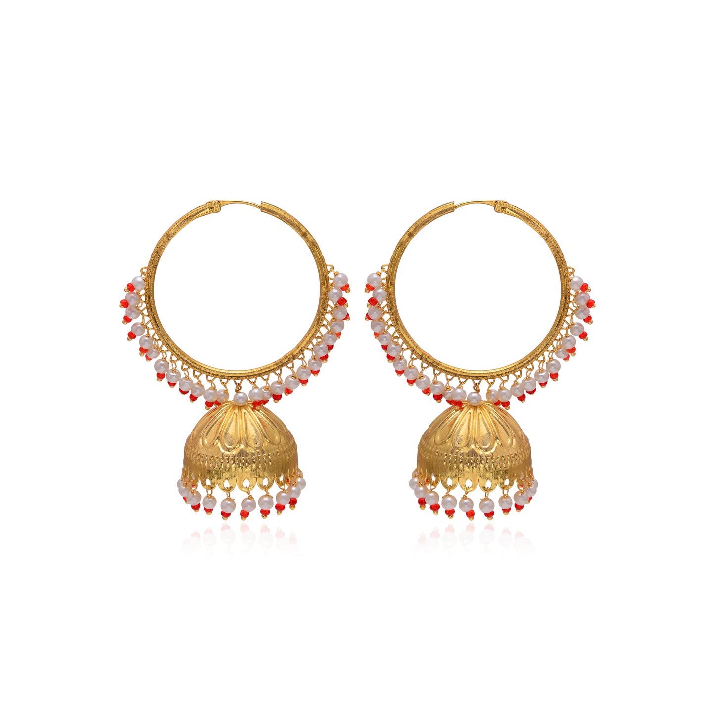 Tanusha Jewels Gold-Plated Pearl Hoop Jhumki Earrings (Gold)