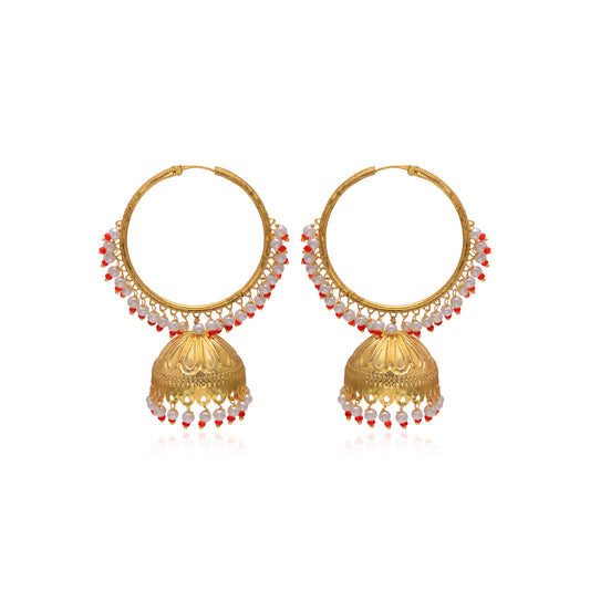 Tanusha Jewels Gold-Plated Pearl Hoop Jhumki Earrings (Gold)