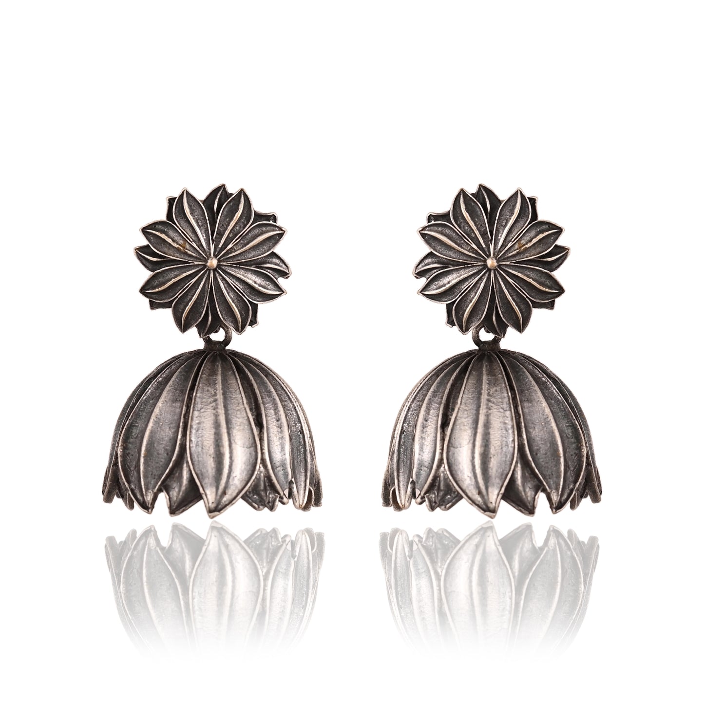 Oxidised Lotus Jhumki Earrings For Womens