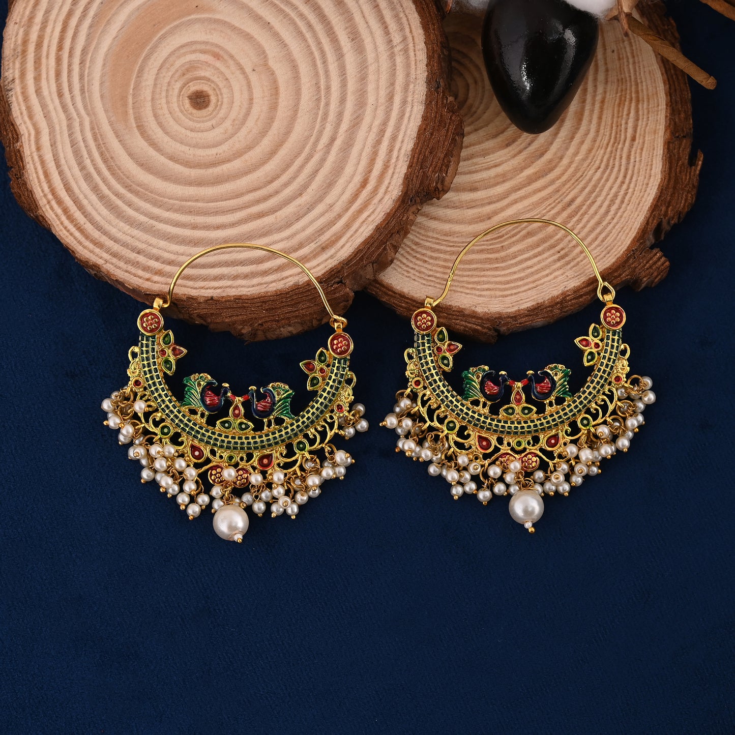 Tanusha Jewels BEAUTIFUL GOLD PLATED CHANDBALI EARINGS Pearl Brass Chandbali Earring