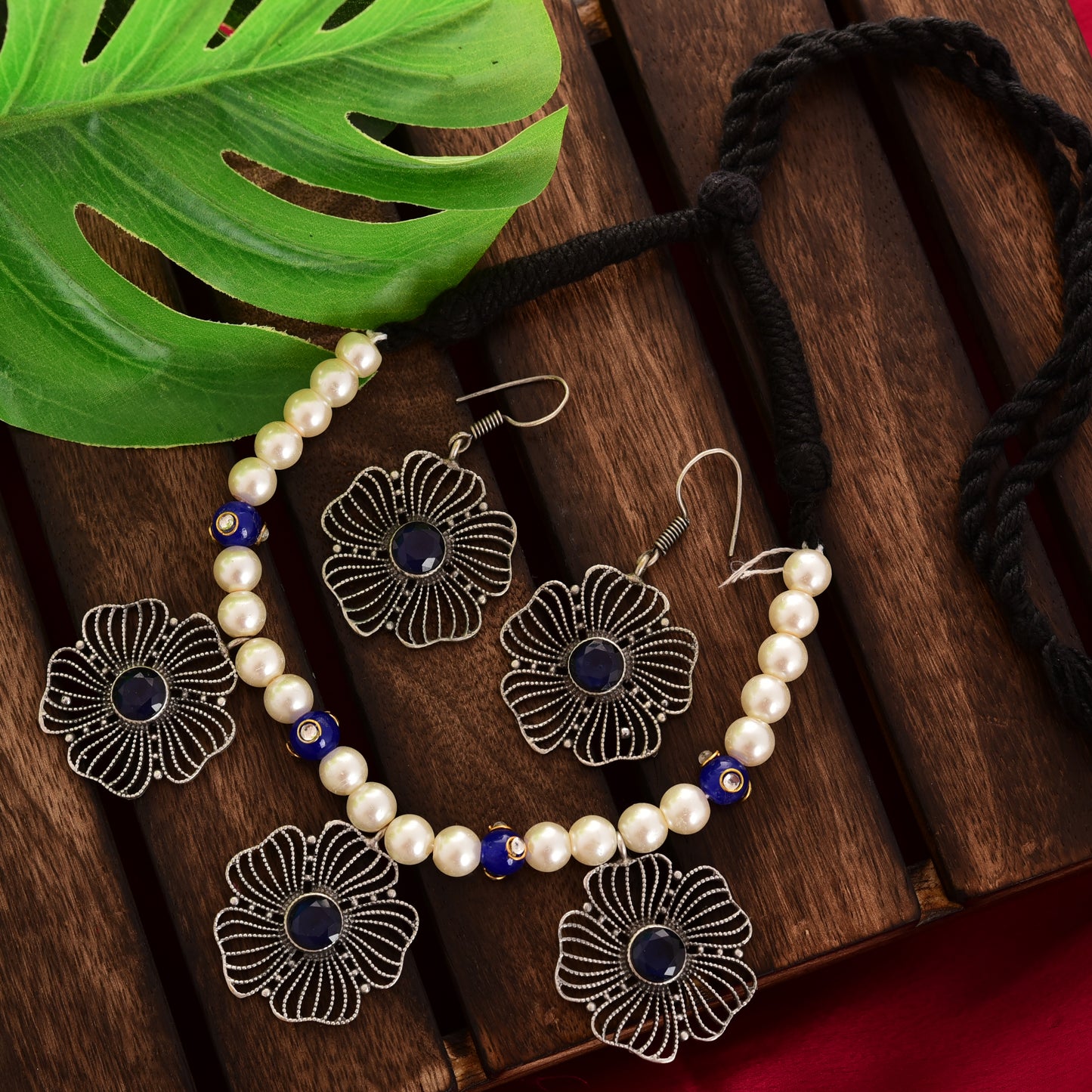 Tanusha Jewels Floral Handmade Brass Jewel Set For womens
